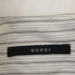 GUCCI シャツ ストライプ ワイシャツ 長袖 42 白 茶 /G