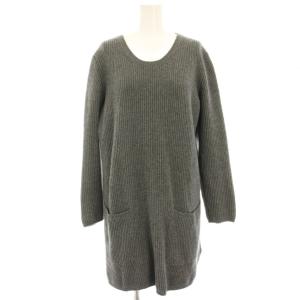ニットワンピース ウール カシミヤ混 L グレー リブ編み ひざ丈 長袖 /HN