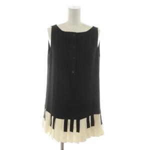 シャツ ブラウス 36 黒 ブラック 白 ホワイト ノースリーブ プリーツ /RR