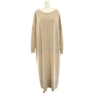ニットワンピース 薄手 ウール 大きいサイズ 44 ベージュ 無地 ウール カシミヤ混 長袖 ロング マキシ