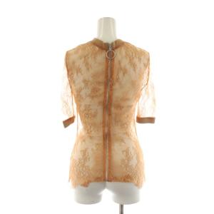 Off-White シャツ ブラウス 半袖 シアー シースル レース 茶 ブラウン /AN43