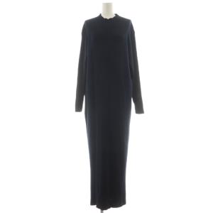 リブニットワンピース ロング 絹 シルク 44 紺 ネイビー 長袖 /RR