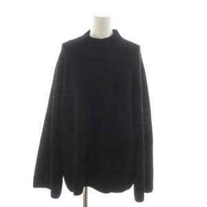 リブニット セーター ウール 46 黒 ブラック 長袖 クルーネック ワイドスリーブ /RR