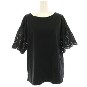 23AW スカラップエンブロイダリー カットソー 大きいサイズ 44 黒 ブラック 五分袖 /HN