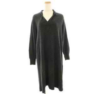 ニットワンピース ラムウール カシミヤ混 薄手 大きいサイズ 46 黒 ブラック 長袖 無地 ロング ミモレ