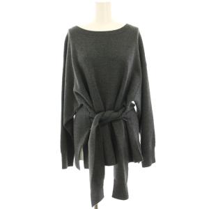 ニット セーター ウール 大きいサイズ 46 グレー 長袖 ウエストリボン結び /HN