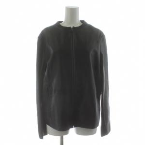 ラムレザージャケット ノーカラー ジップアップ 大きいサイズ 48 黒 ブラック JKWWHW4301