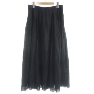 24SS 【洗える】エンブロイダリーローン スカート 44 黒 ブラック スカラップヘム ロング丈 SKWRCM0605