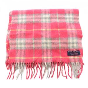 BURBERRY LONDON マフラー フリンジ カシミヤ チェック柄 ピンク /BB