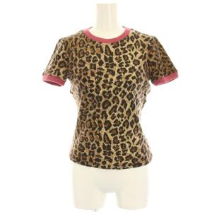 Tシャツ カットソー ウール 40 茶 ブラウン アニマル柄 半袖 ラウンドネック /HN