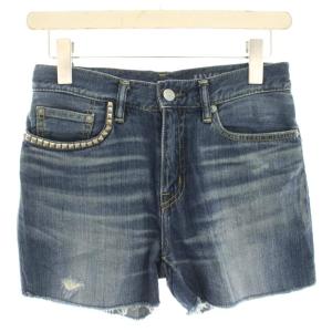 JEANS ショートパンツ XS インディゴ スタッズ装飾 ダメージ加工 USED加工 カットオフ 0142AM03