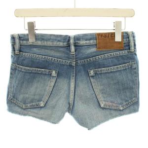 HYSTERIC GLAMOUR ショートパンツ デニムパンツ ボタンフライ ロゴ ヒスガール ペイント カットオフ 麻 リネン混 S 青