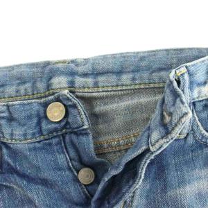 HYSTERIC GLAMOUR ショートパンツ デニムパンツ ボタンフライ ロゴ ヒスガール ペイント カットオフ 麻 リネン混 S 青