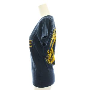 HYSTERIC GLAMOUR Tシャツ カットソー ラウンドネック 半袖 ロゴ ヒスガール プリント 麻 リネン FREE 紺 ネイビー