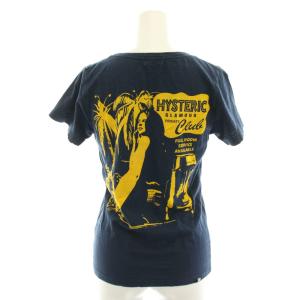 HYSTERIC GLAMOUR Tシャツ カットソー ラウンドネック 半袖 ロゴ ヒスガール プリント 麻 リネン FREE 紺 ネイビー