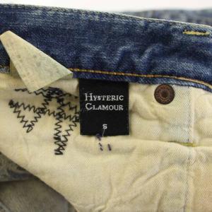 HYSTERIC GLAMOUR JEANS デニムパンツ ジーンズ ボタンフライ スタッズ 装飾 プリント ロゴパッチ S 青 ブルー
