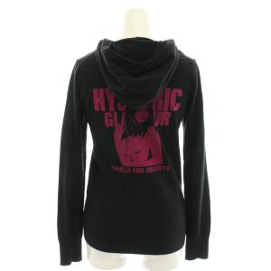 HYSTERIC GLAMOUR ニットパーカー ジップアップパーカー 薄手 ヒスガール プリント FREE 黒 ブラック ピンク 0123ND14