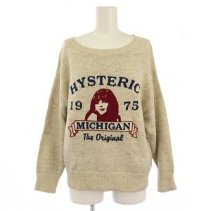 FLANDERS LINEN ニット セーター 長袖 クルーネック ロゴ リネン F ライトベージュ 0153NS02