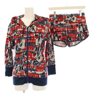 ルームウェア ジップアップパーカー ショートパンツ 総柄 F 赤 紺 0102CF04 /KH