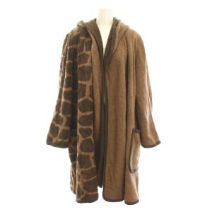 ニットコート アウター トッパー フード バックプリント キリン柄 タグ付き FREE 茶 ブラウン 188029-9H