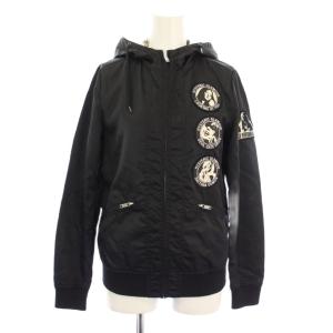 ナイロンジャケット アウター ジップアップ フード ワッペン 刺繍 F 黒 ブラック /BB
