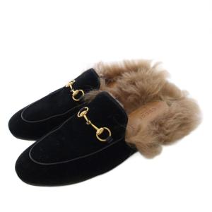 プリンスタウン ベルベット サンダル スリッパ ファー 38 ブラック