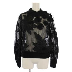 Adonisis セットアップ 上下 カットソー 長袖 ワイドパンツ フラワーモチーフ メッシュ F 黒 240308 240310