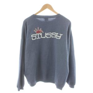 STUSSY 90's 白タグ クラウン スウェット トレーナー ロゴ XL 青 ブルー /AN33