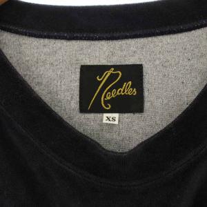 Needles Tシャツ XS 紫 長袖 クルーネック 胸ポケット ベロア 蝶刺繍 /JP