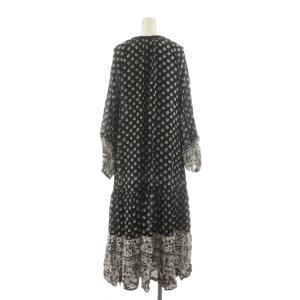 SLOBE IENA 23SS インドパネルパターンワンピース マキシ ロング 長袖 総柄 スリットネック 36 黒 ブラック