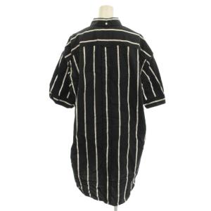 FRED PERRY シャツワンピース 半袖 ストライプ柄 ひざ丈 36 黒 ブラック /G