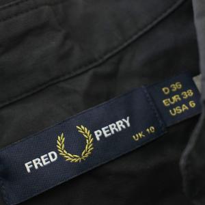 FRED PERRY シャツワンピース 半袖 ストライプ柄 ひざ丈 36 黒 ブラック /G