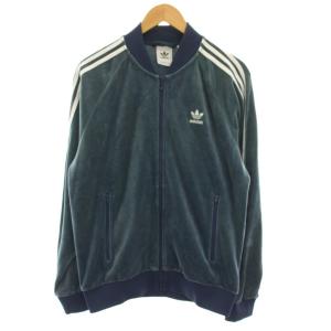 VELOUR TRACKTOP ベロアトラックジャケット ジップアップ  L XL 青 ブルー 長袖 3本ライン