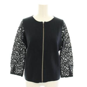 ニットジャケット アウター 袖レース ジップアップ タグ付き 絹 シルク混 38 紺 ネイビー 03-5103720