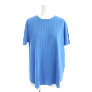 ニット セーター 40 青 ブルー リブ編み ラウンドネック 半袖 /AP