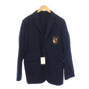 段返りジャケット 刺し子ワークジャケット テーラード ブレザー アウター シングル ロゴ 刺繍 L 紺