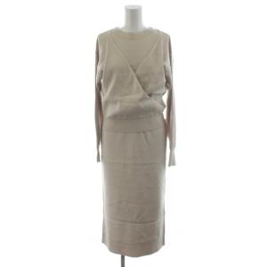 2点セット ニットワンピース ロング ノースリーブ 長袖 38 ピンクベージュ 031-0247216