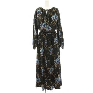 ワンピース 36 黒 ブラック 総柄 プリント 長袖 ロング マキシ /HN