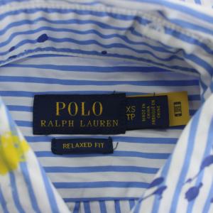 POLO RALPH LAUREN シャツ 長袖 ストライプ柄 ペイント XS 水色 ライトブルー 白 ホワイト /AN14