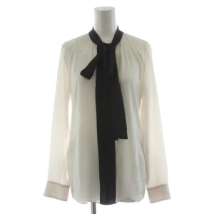 シャツ ブラウス 長袖 ボウタイ XS 黒 ブラック アイボリー /AN48