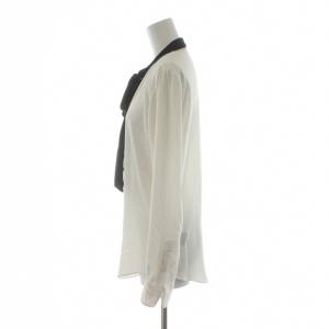 POLO RALPH LAUREN シャツ ブラウス 長袖 ボウタイ XS 黒 ブラック アイボリー /AN48