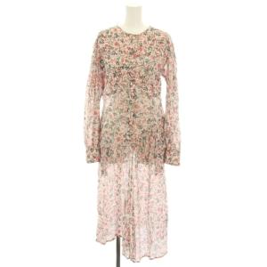 ワンピース ロング 長袖 変形 アシンメトリー 花柄 38 白 ホワイト 赤 レッド 19P027E /YT