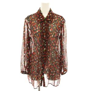 オリジナル ORIGINAL シャツ ブラウス 長袖 フリル 総柄 シアー 13 赤 レッド 茶 ブラウン