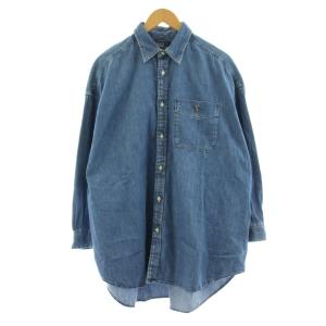 デニムシャツ 長袖 ロゴ刺繍 M 青 ブルー /KU