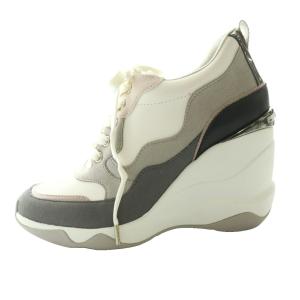 プラス + 美脚ヒールアップスニーカー US5 23cm 白 ホワイト グレー /SS OS