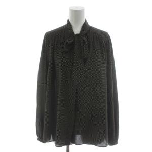 シャツ ブラウス 長袖 ドット柄 リボン 36 ベージュ 黒 ブラック /AN6