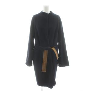 ノーカラーコート ロング丈 アウター 36 紺 ネイビー /AN77