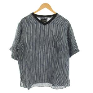 Tシャツ カットソー ストライプ 1 紺 ネイビー Vネック 半袖 /YM