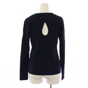BORDERS at BALCONY BACK CUT OUT TOP ニット カットソー 長袖 クルーネック ウール 38 ネイビー /BM