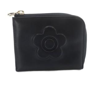 L字ファスナー 二つ折り財布 黒 ブラック /SR